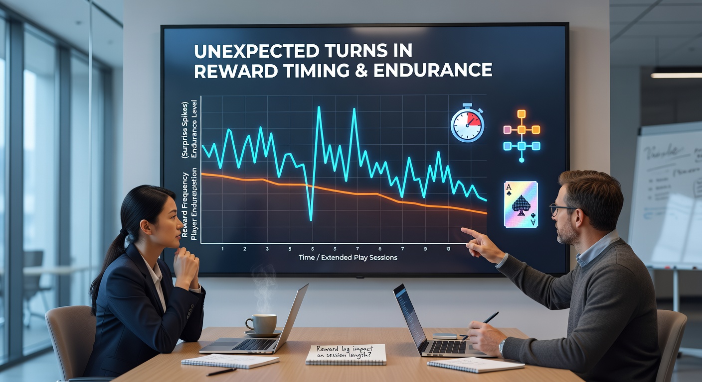 Data visualization of endurance metrics across different reward timing conditions in online card events