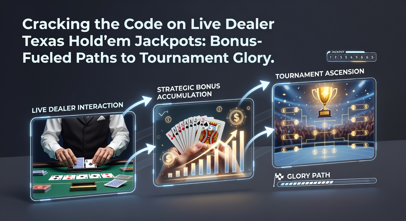 Player celebrating a massive jackpot win on a live Texas Hold'em stream, with bonus icons and tournament entry badges overlayed