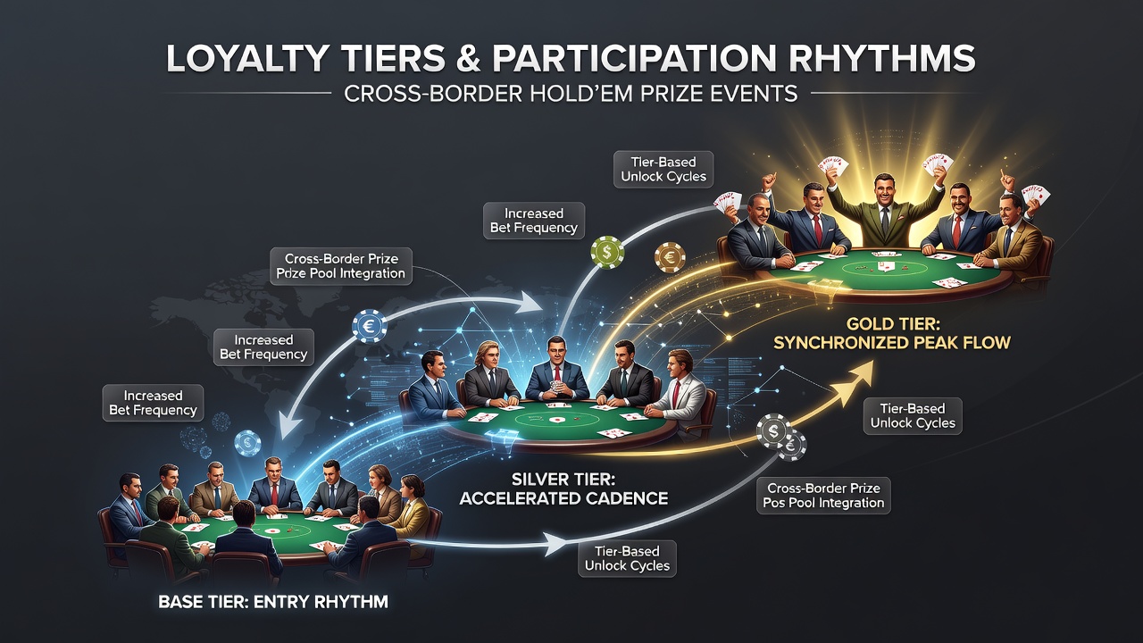 Loyalty tier structures displayed on digital screens during an international hold'em tournament registration area