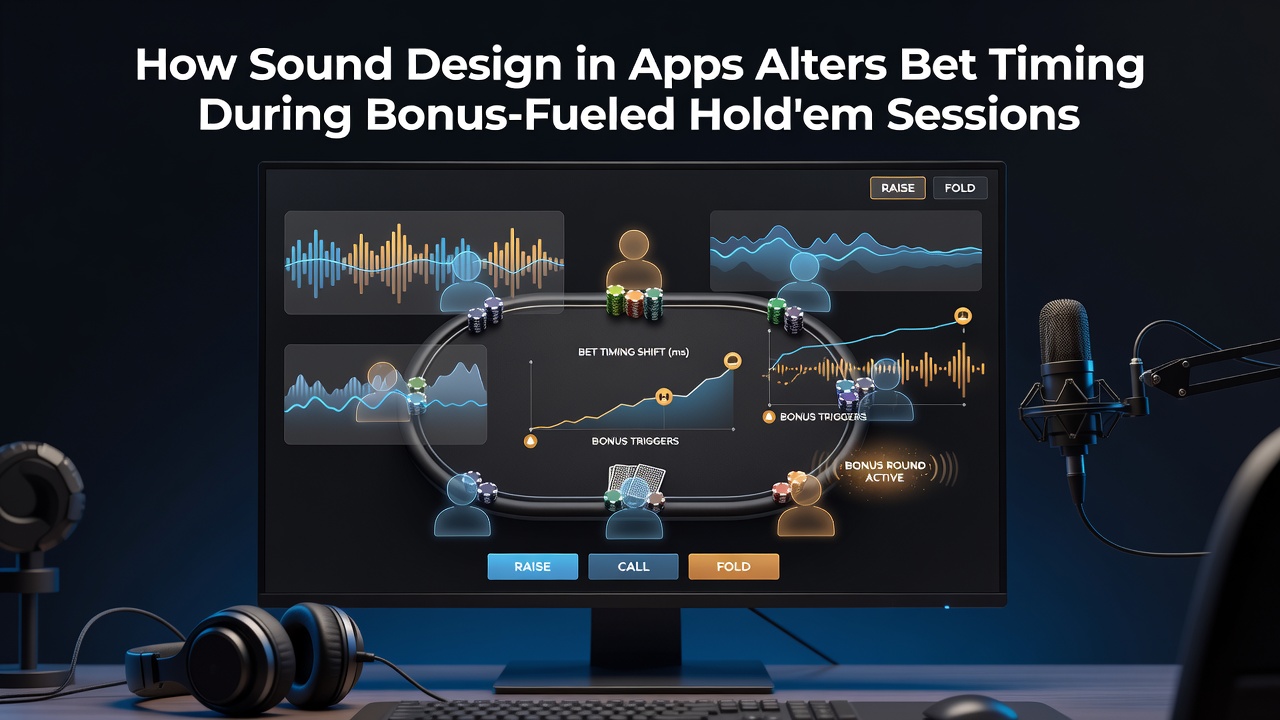 Close-up of poker app sound settings menu with waveform visualizations tied to bonus timing features