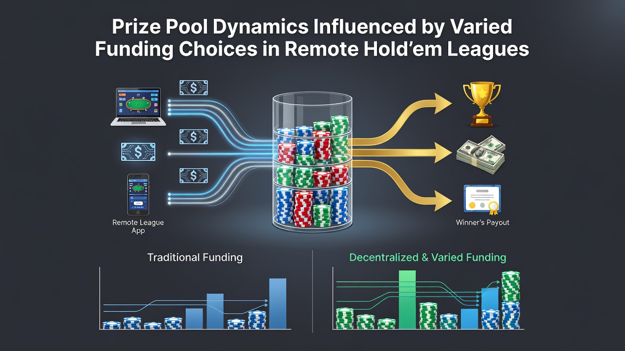 Remote Hold'em league interface showing prize pool funding options and player contributions